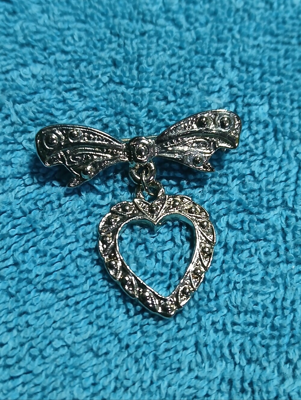 Silver Heart Bow Pendant - Silver Heart Charm Necklace